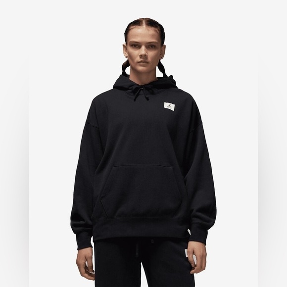 Jordan Flight Fleece Pullover Thick Oversized Hoodie Sweatshirt Womens Black - Picture 1 of 11